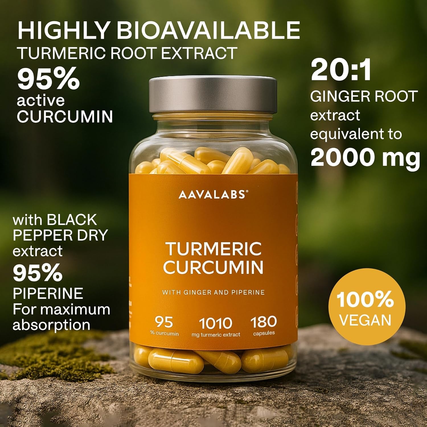 Turmeric and Black Pepper Capsules with Ginger Root Extract - Not Turmeric Tablets - 95% Curcumin Extract, Ginger & Piperine - 180 Capsules - 3 Months Supply - Vegan