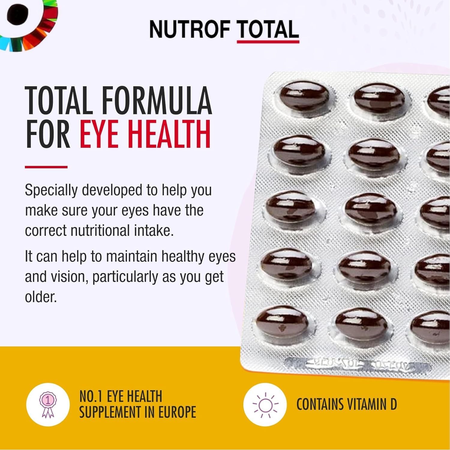 Nutrof Total Capsules – Eye Health Supplement with Lutein, Zeaxanthin, Omega 3, and Antioxidants | Essential Nutrients for Optimal Eye Health | Pack of 30 Capsules (1 Capsule per Day - 1-Month Supply)