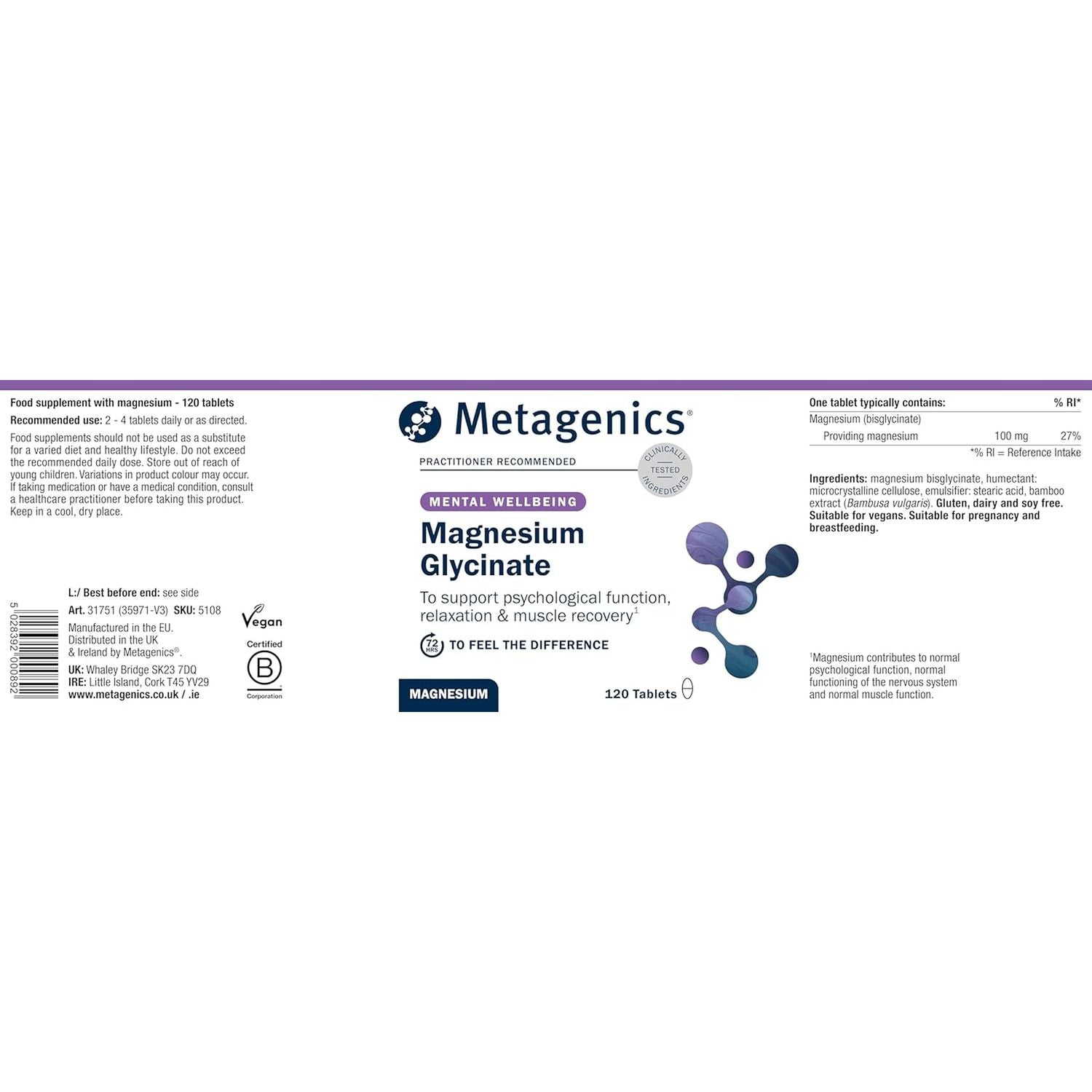 Metagenics Magnesium Glycinate 100Mg - High Strength Supplement - Sleep Support - Easily Absorbable, Gentle on Digestion - 120 Tablets