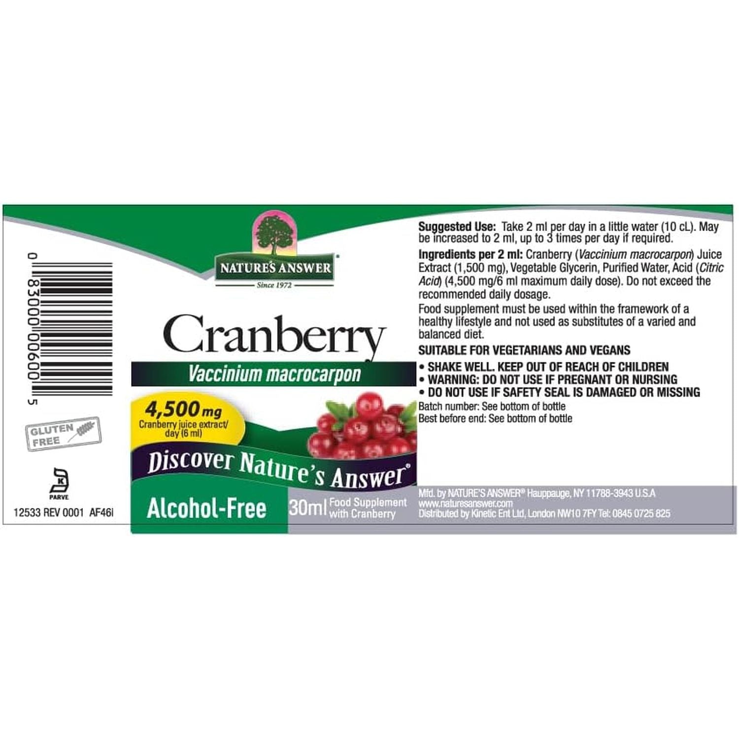 Nature'S Answer - Cranberry - 30Ml - Natural Herbal Extract - Supports Urinary Tract Health & Overall Well-Being