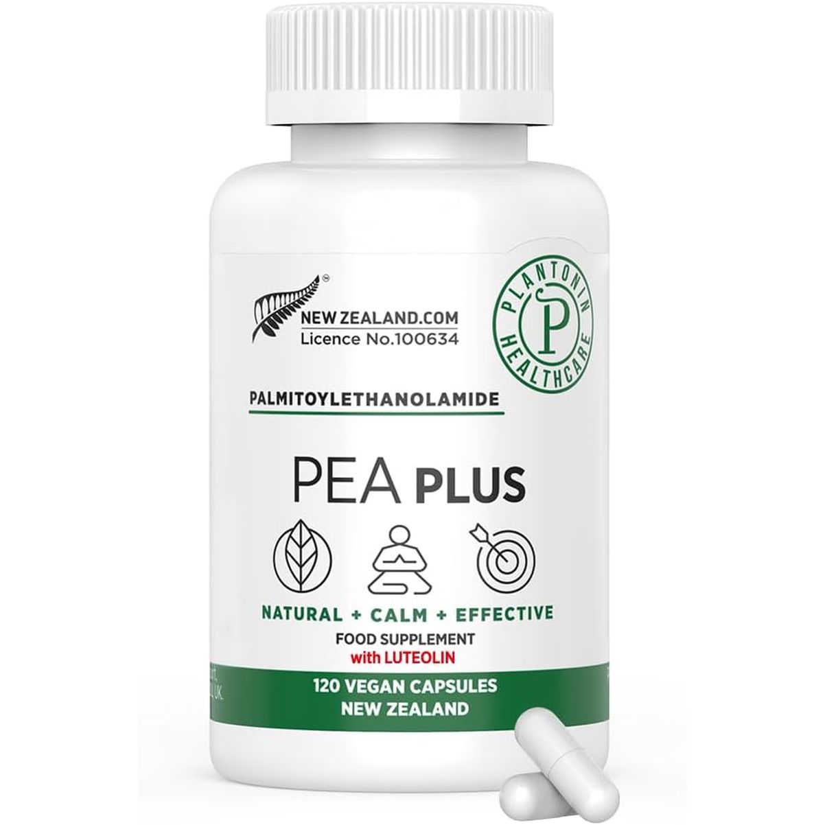 Plantonin Palmitoylethanolamide Pea Supplement Plus, 600Mg 120 Capsules | High Strength Luteolin Supplement Supports Joint Mobility, Calmness & Nerve Health – Vegan Capsules - Made in New Zealand