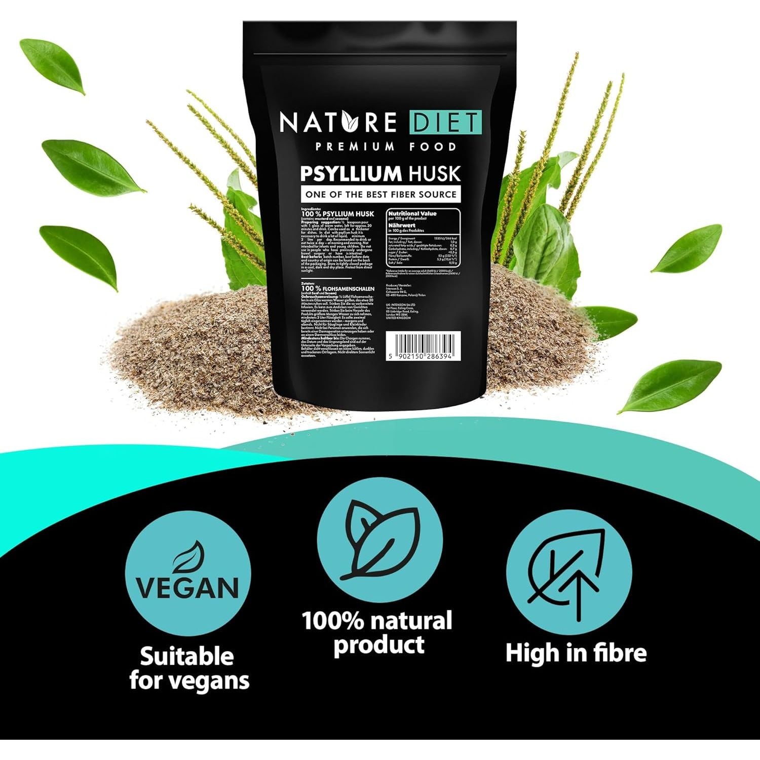 Nature Diet - Psyllium Husk 1000 G | Source of Fibre | Digestion | Detox, Packaging May Vary