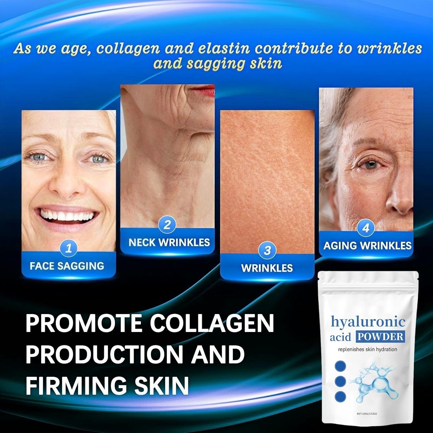 Acid Hyaluronic Powder,Water Soluble Hydrating Ingredient for Skin Moisture,Water-Soluble Firming Facial Serums Cosmetics,Micro Ingredients Hyaluronic Acid Powder, Skin Moisturising Support