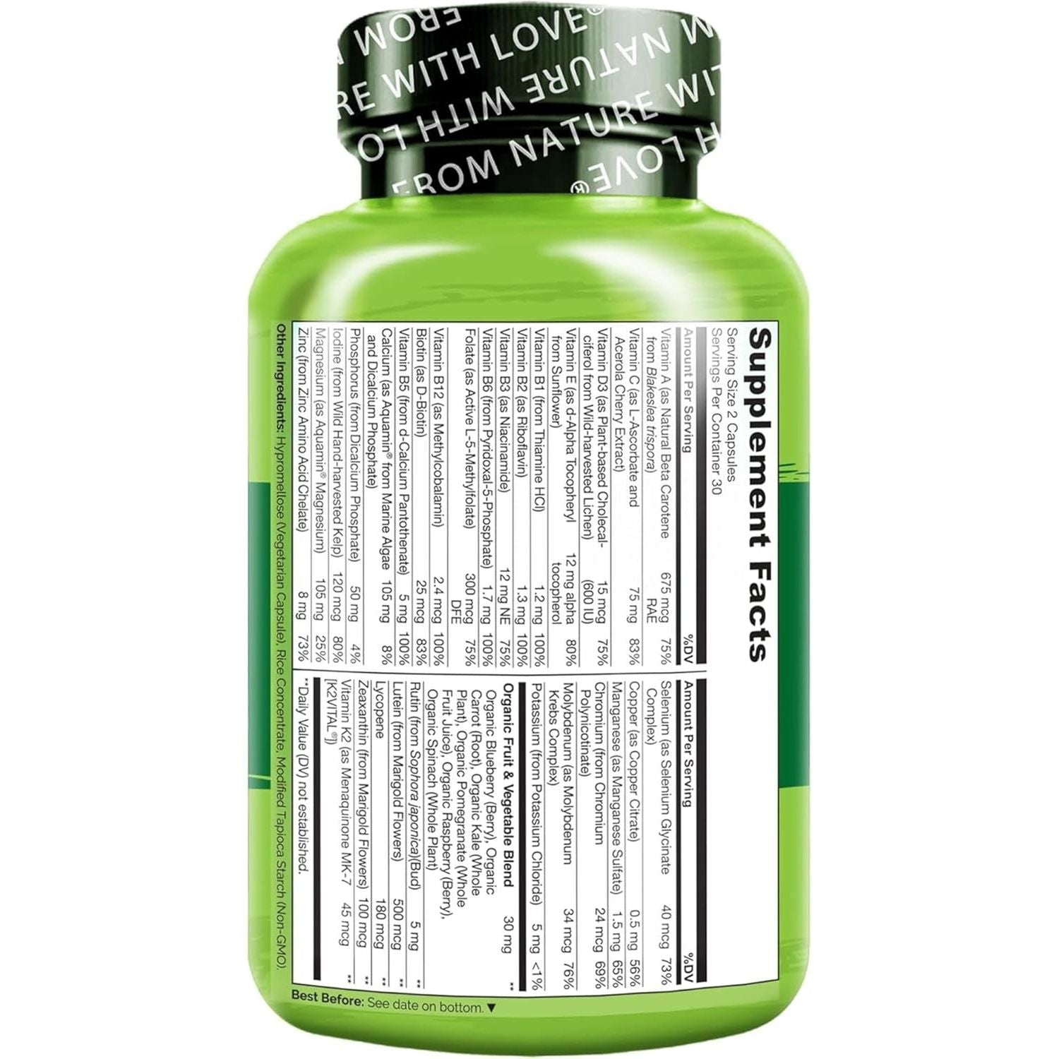 NATURELO Whole Food Multivitamin for Teenage Boys - Daily Vitamin & Mineral Supplement - with D3, Zinc, B12 & Plant Extracts - 60 Vegan Capsules | 1 Month Supply