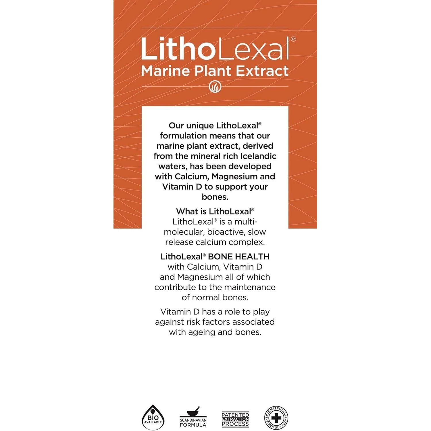 Litholexal Bone Health 60 Tablets (1 Month Supply) Food Supplement, Containing Plant-Based Calcium, Magnesium and Vitamin D