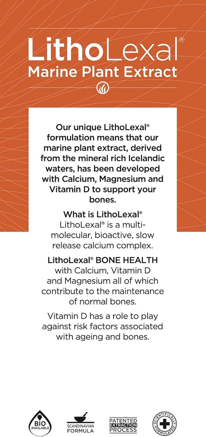 Litholexal Bone Health 60 Tablets (1 Month Supply) Food Supplement, Containing Plant-Based Calcium, Magnesium and Vitamin D