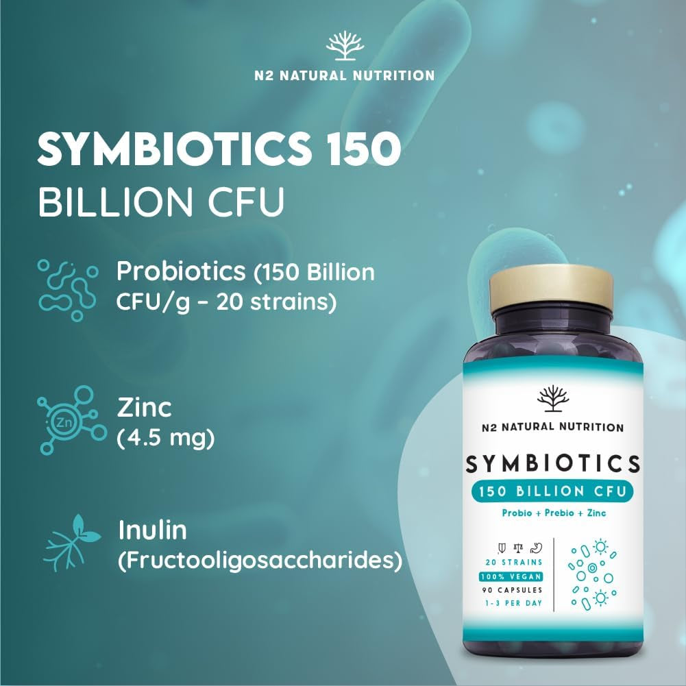 Probiotics 150 Billion CFU – 20 Multi Strains with Prebiotic, Inulin & Zinc – High Strength Vegan Supplement – Gastro Resistant Capsules – 76 Day Supply – N2 Natural Nutrition