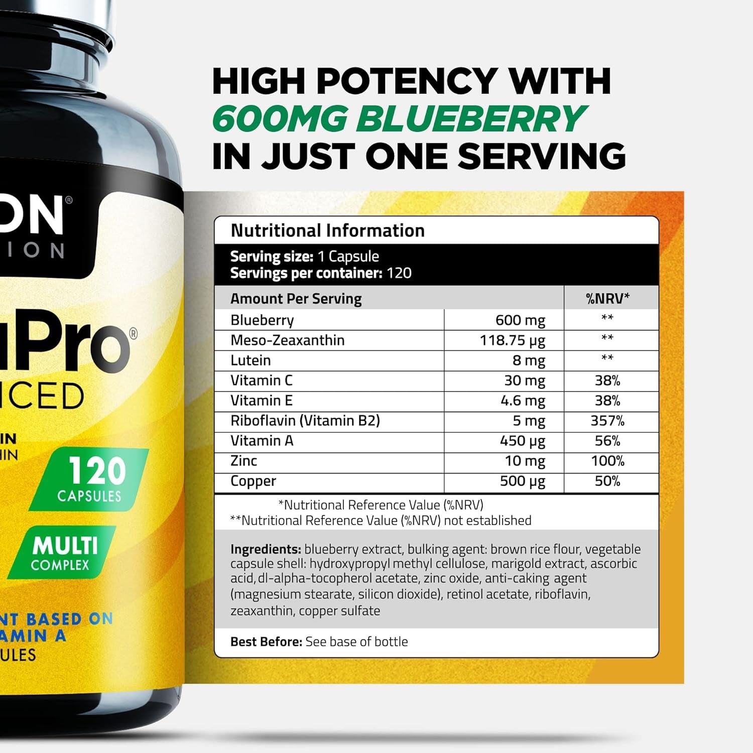 120 Days Supply - Eye Vitamin & Mineral Supplement with Zeaxanthin, Meso Zeaxanthin, Lutein, Blueberry Extract plus for Adults Vegan Eye Care Vitamins for Vision Health