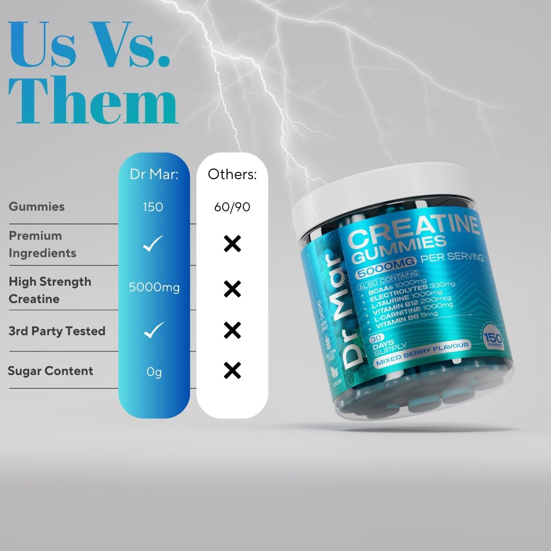 150 Creatine Gummies 5000Mg | Infused with Electrolytes + Amino Acids + Vitamin B12 (150 Gummies | 30 Day Supply) Vegan, Halal & Sugar-Free