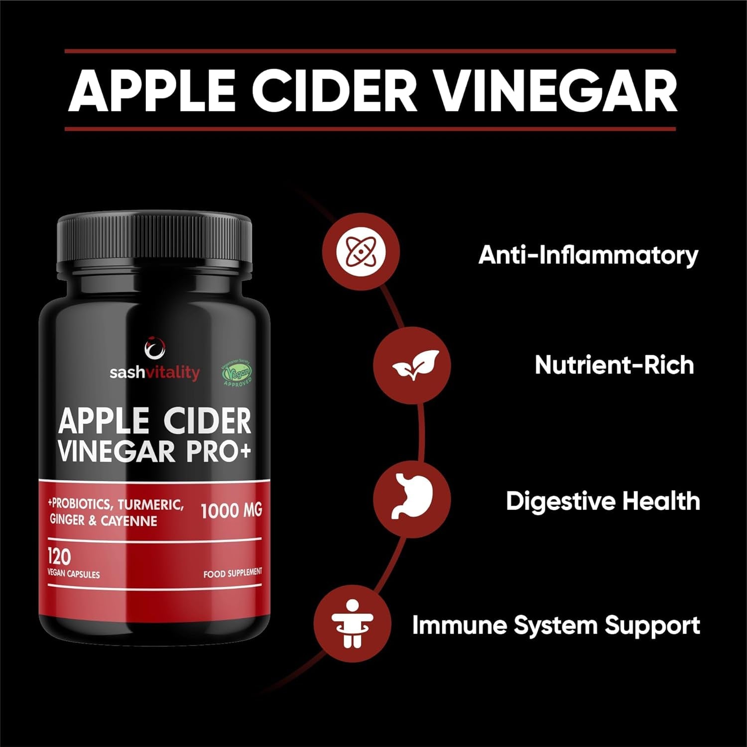 Raw Apple Cider Vinegar Complex 2250Mg with the Mother 3-In-1 Gut Support with Turmeric, Ginger, Cayenne Extract, Probiotics 1.4 Billion CFU, Prebiotic Inulin & Flaxseed 120 Vegan Capsules | UK Made