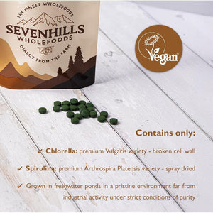 Sevenhills Wholefoods Organic Chlorella & Spirulina Tablets 500Mg, Pack of 360, 180G