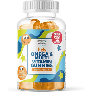Omega 3 and Multivitamin for Children, 120 Gummies for Kids - Orange Flavour- 9 Essential Vitamins + Minerals, Vitamin C D a & B Vitamins for Children - Pack of 120 Chewable Vitamins - by Club Vits
