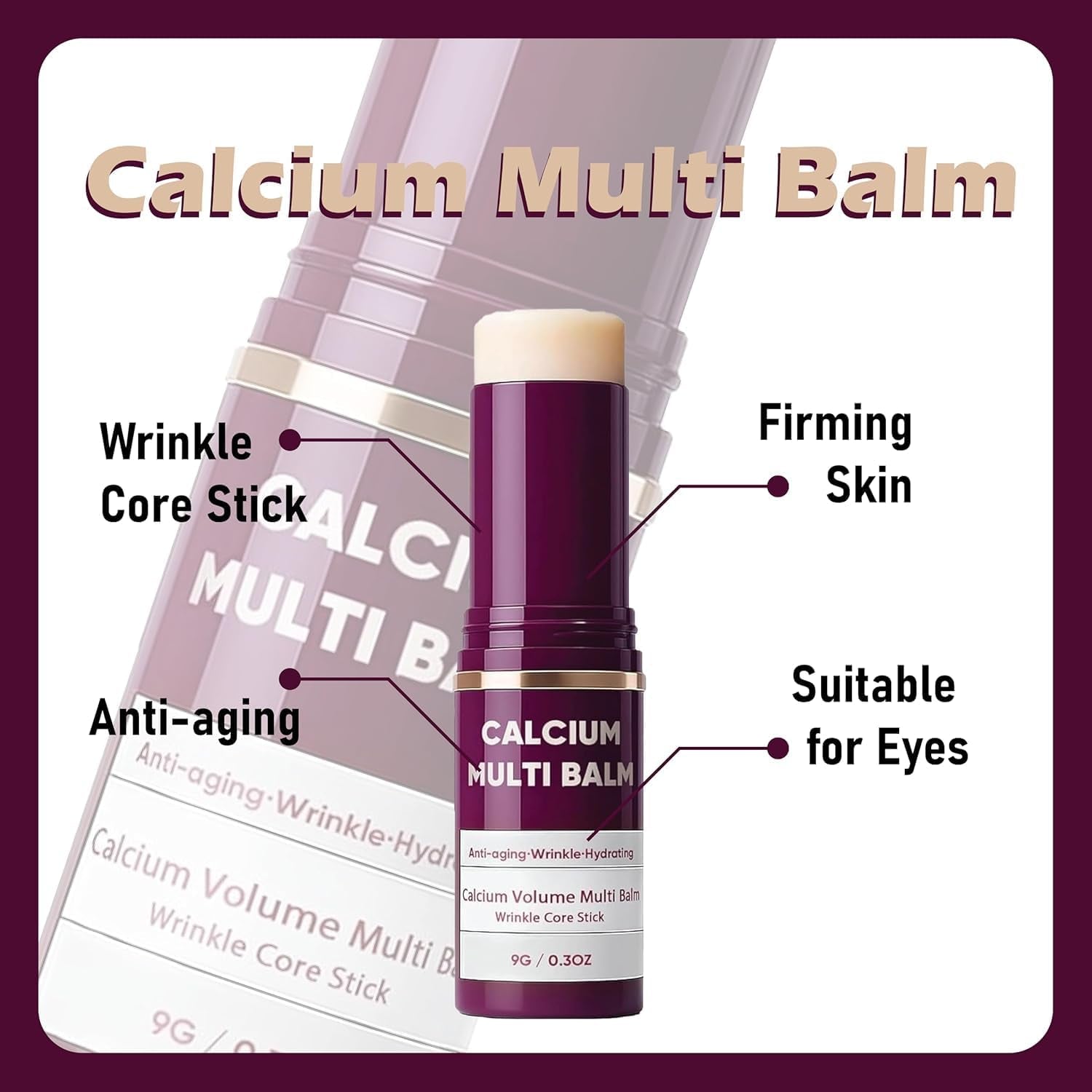 2Pcs Calcium Multi Balm,Calcium Volume Multi Balm,Wrinkle Core Stick,Korean Collagen Moisturing Stick,Anti-Aging, Hydrating, Almond & Vitamin E for Lip Balm Eye Cream Neck