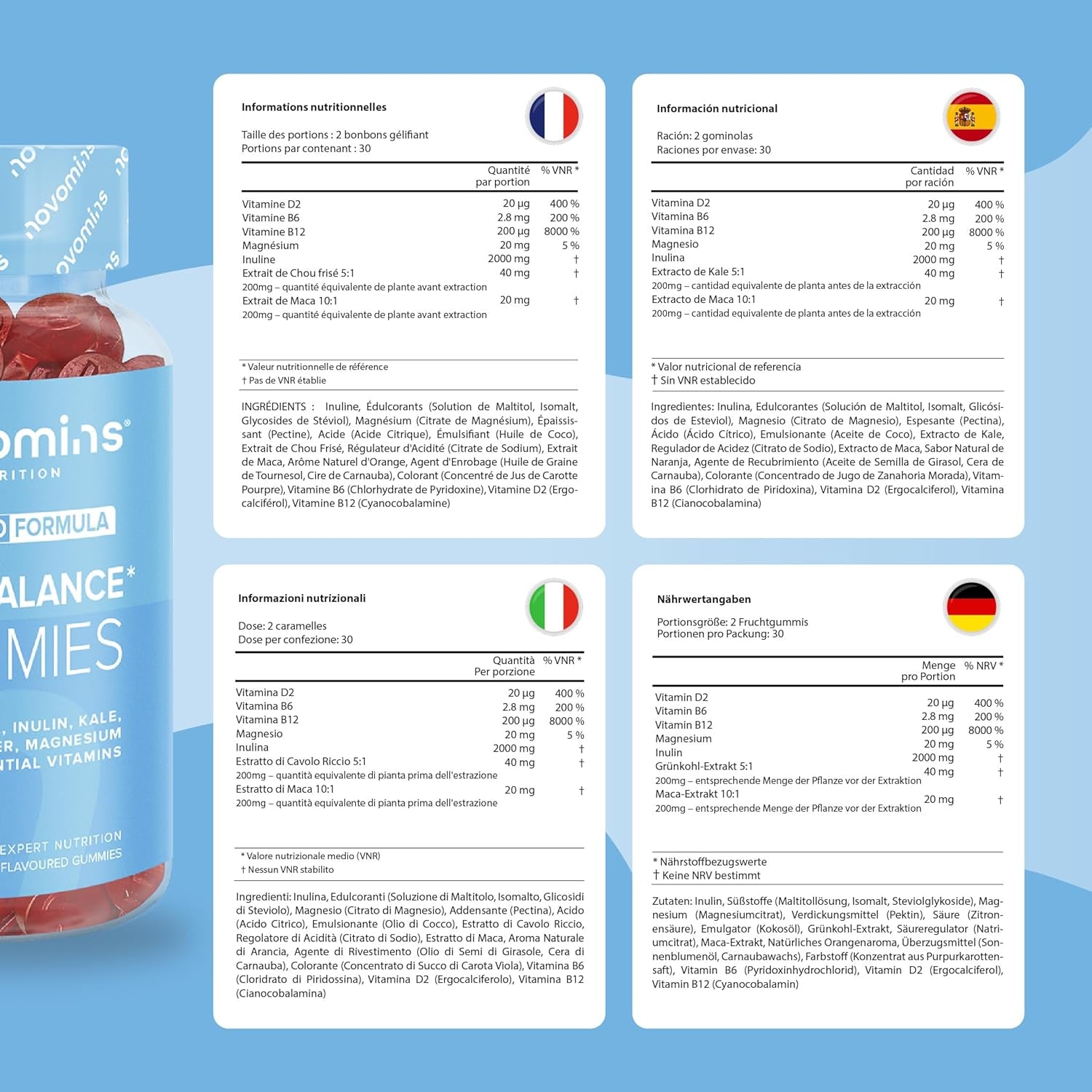 Novomins Estro Gummies – Womens Multivitamins - with Vitamin D, B6, B12, Maca & Kale Extract, Inulin - 60 Vegan Gummies