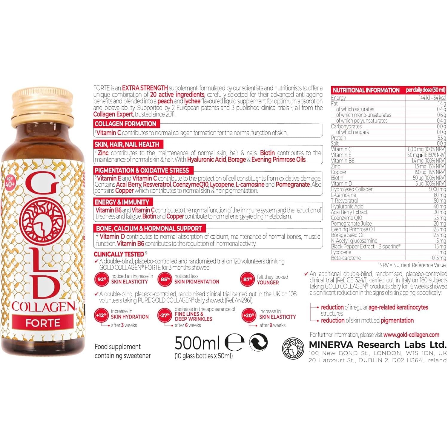 GOLD COLLAGEN Forte - anti Wrinkle Collagen Supplements for Women & Men with Biotin, Vitamin C, Hyaluronic Acid, Marine Collagen for Hair Skin Nail - Antioxidant, Immune System Booster 1 Pack 10X50 Ml