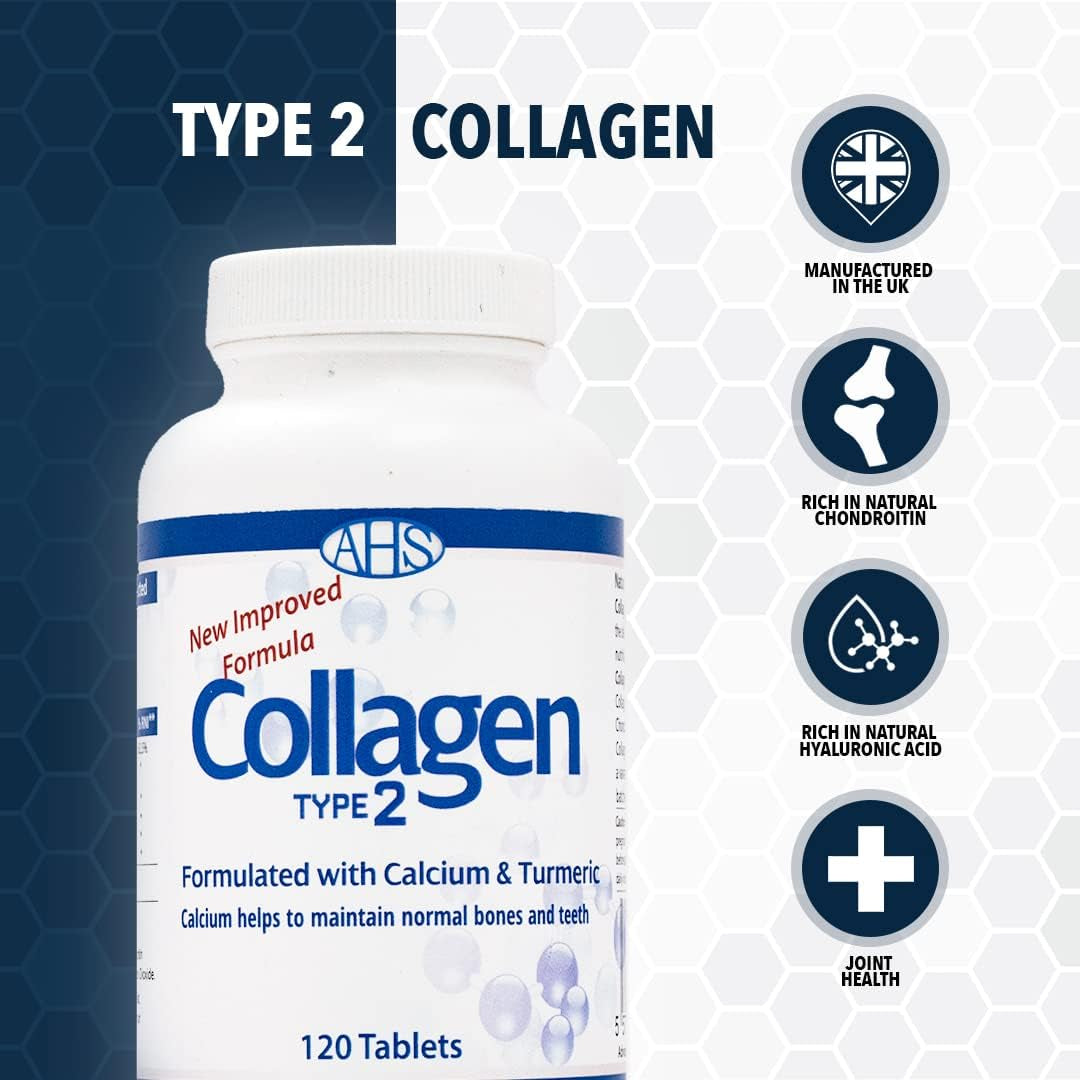 AHS Collagen Type 2 120 Tablets - 4500MG per Day - Formulated with Calcium and Turmeric