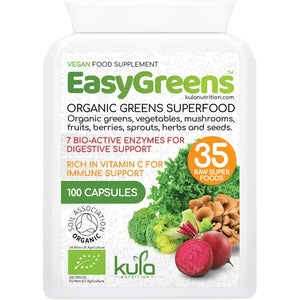 Easygreens - Organic Greens Superfood Capsules – 100 Vegan Capsules - Soil Association Certified Natural Vitamin and Mineral - 35 Raw Greens, Fruits, Vegetables, Mushrooms, Sprouts, Seeds and Herbs
