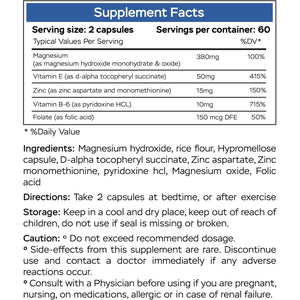 Magnesium Supplement MGSPORT with Zinc,Vitamins B6, B9, D, E - Immune Support, Muscle Recovery, EZ on Stomach - 120 Capsules
