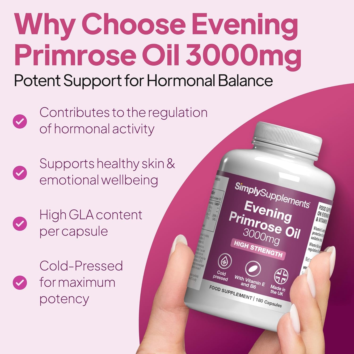 Evening Primrose Oil 3000Mg Capsules | Supports Hormonal Balance & Healthy Skin | with Added Vitamins B6 & E | 360 Softgels Capsules = 4 Months’ Supply | Gmp-Certified & Uk-Made