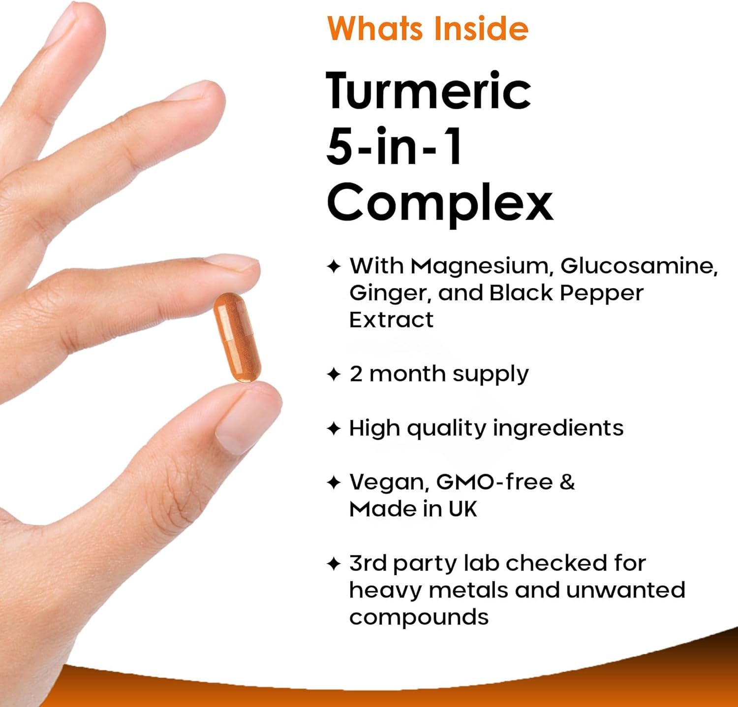 Turmeric 5-In-1 Complex - 5000Mg Turmeric Capsules High Strength Enriched with Magnesium & Glucosamine Sulphate - Added Ginger Capsules + Black Pepper, 95% Curcumin Supplement - Vegan Supplement