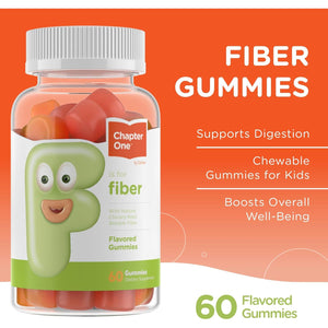 Chapter One Fiber Gummies, with Natural Chicory Root Soluble Fiber, Certified Kosher, 60 Flavored Gummies