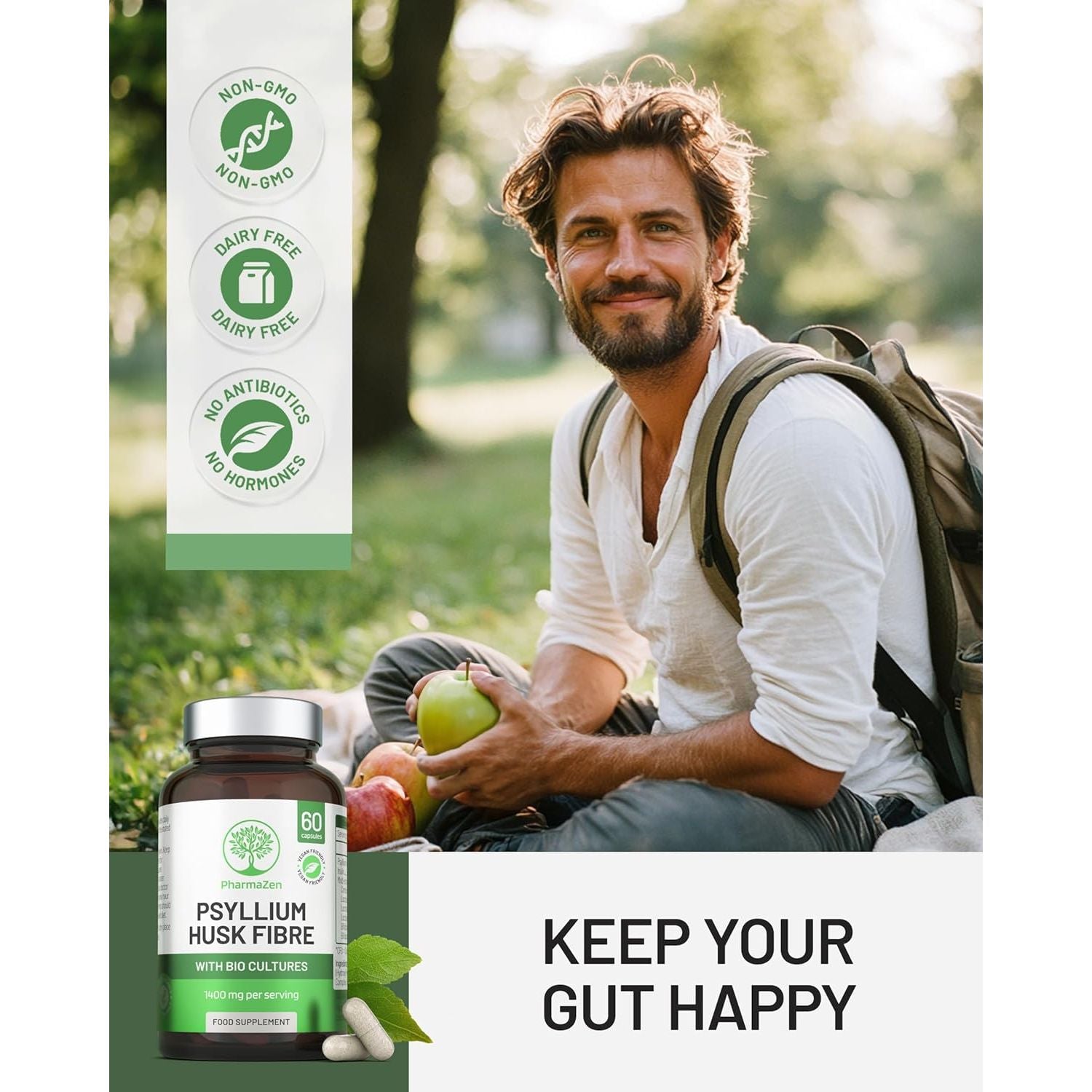 Psyllium Husks Capsules with Probiotics - High Fibre Supplement 1400Mg - Soluble Fiber Tablets High Strength - 60 Capsules - Pure Psyllium Husk & 6B Acidophilus Probiotic Complex for Digestive Support