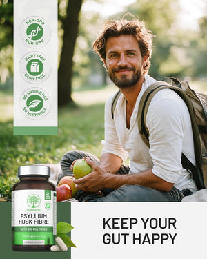 Psyllium Husks Capsules with Probiotics - High Fibre Supplement 1400Mg - Soluble Fiber Tablets High Strength - 60 Capsules - Pure Psyllium Husk & 6B Acidophilus Probiotic Complex for Digestive Support