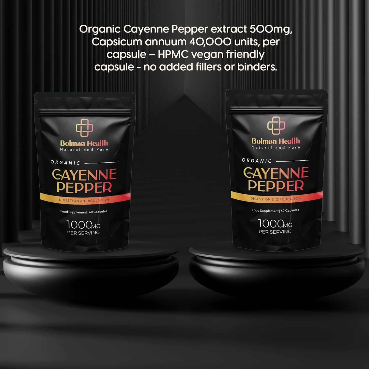 Cayenne Pepper | 30 Day Supply | Pure & Organic | 60 HPMC Vegan Friendly Capsules | Organic Cayenne Pepper | 500MG Capsules | Digestive, Circulatory, Inflammation, Digestion | Made in the UK