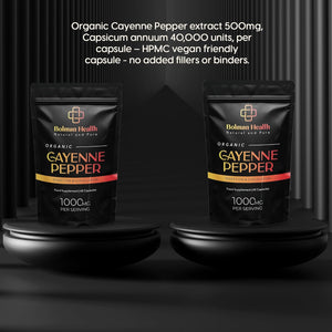 Cayenne Pepper | 30 Day Supply | Pure & Organic | 60 HPMC Vegan Friendly Capsules | Organic Cayenne Pepper | 500MG Capsules | Digestive, Circulatory, Inflammation, Digestion | Made in the UK
