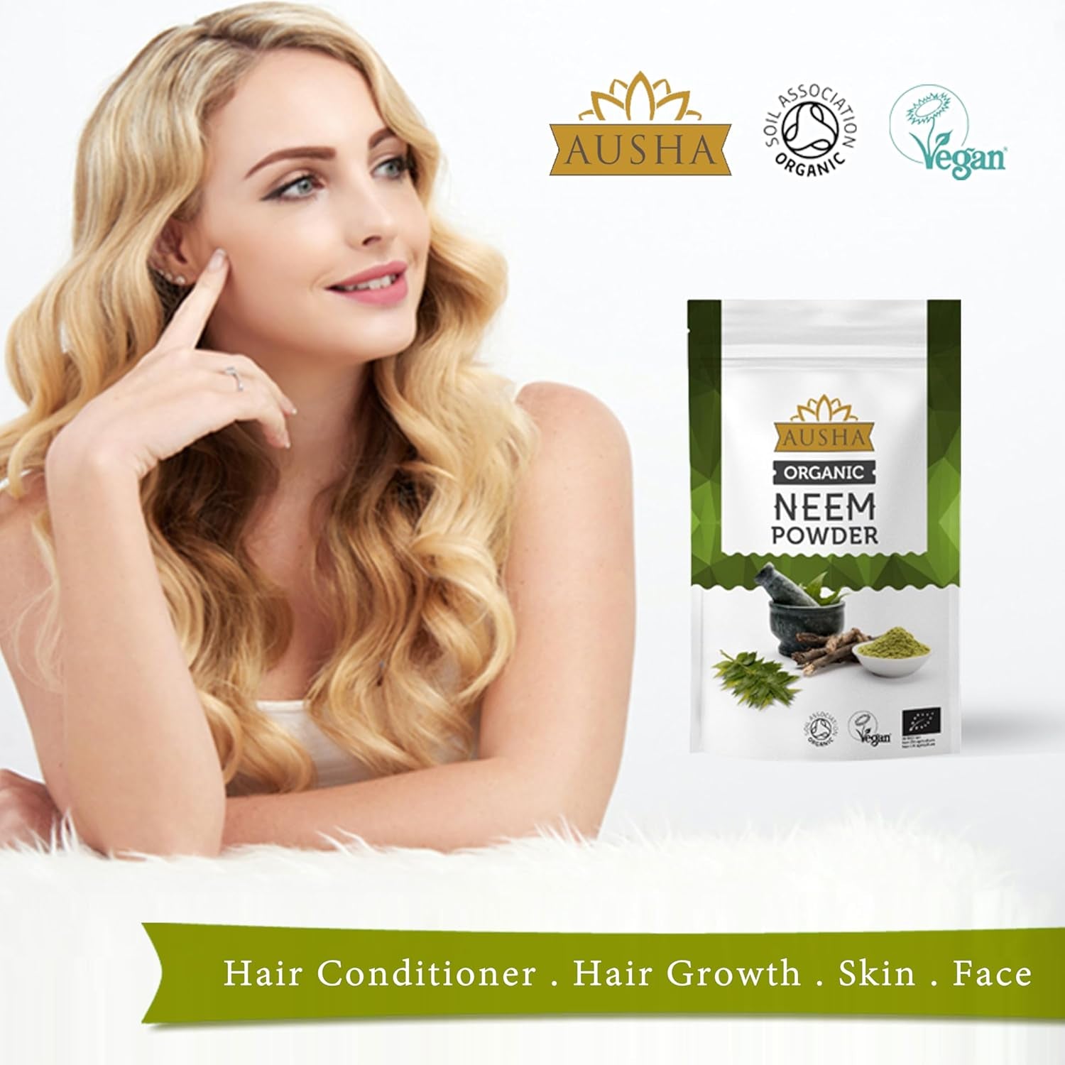 Ausha Organic Neem Powder 200G - UK Certified Organic by Soil Association