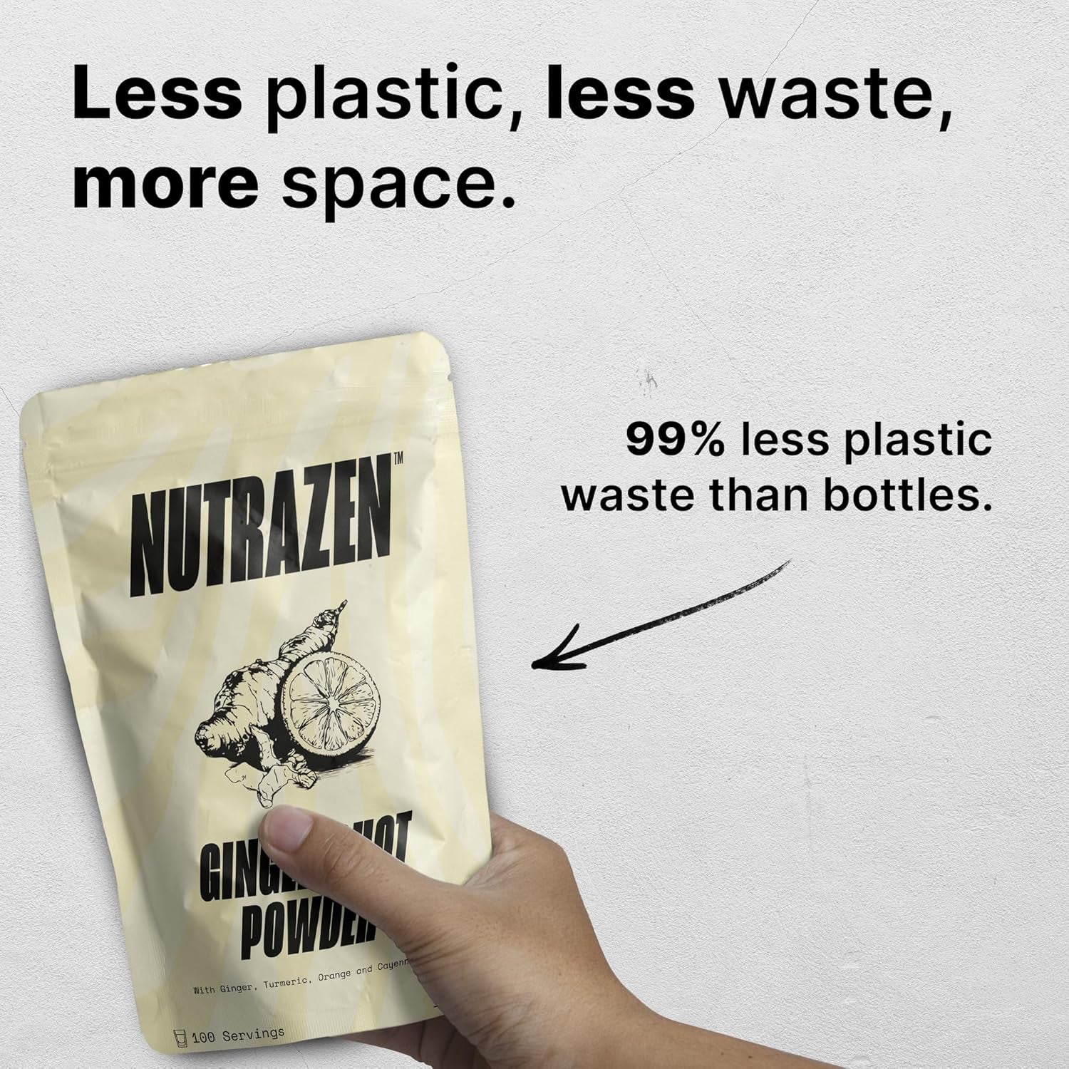 Ginger and Turmeric Shot Powder 100 Servings | Drink Supplement with Orange, Cayenne Pepper and Zinc | Organic and Natural Ingredients No Added Sugar | Mix with Water, Juice or Tea | 100G