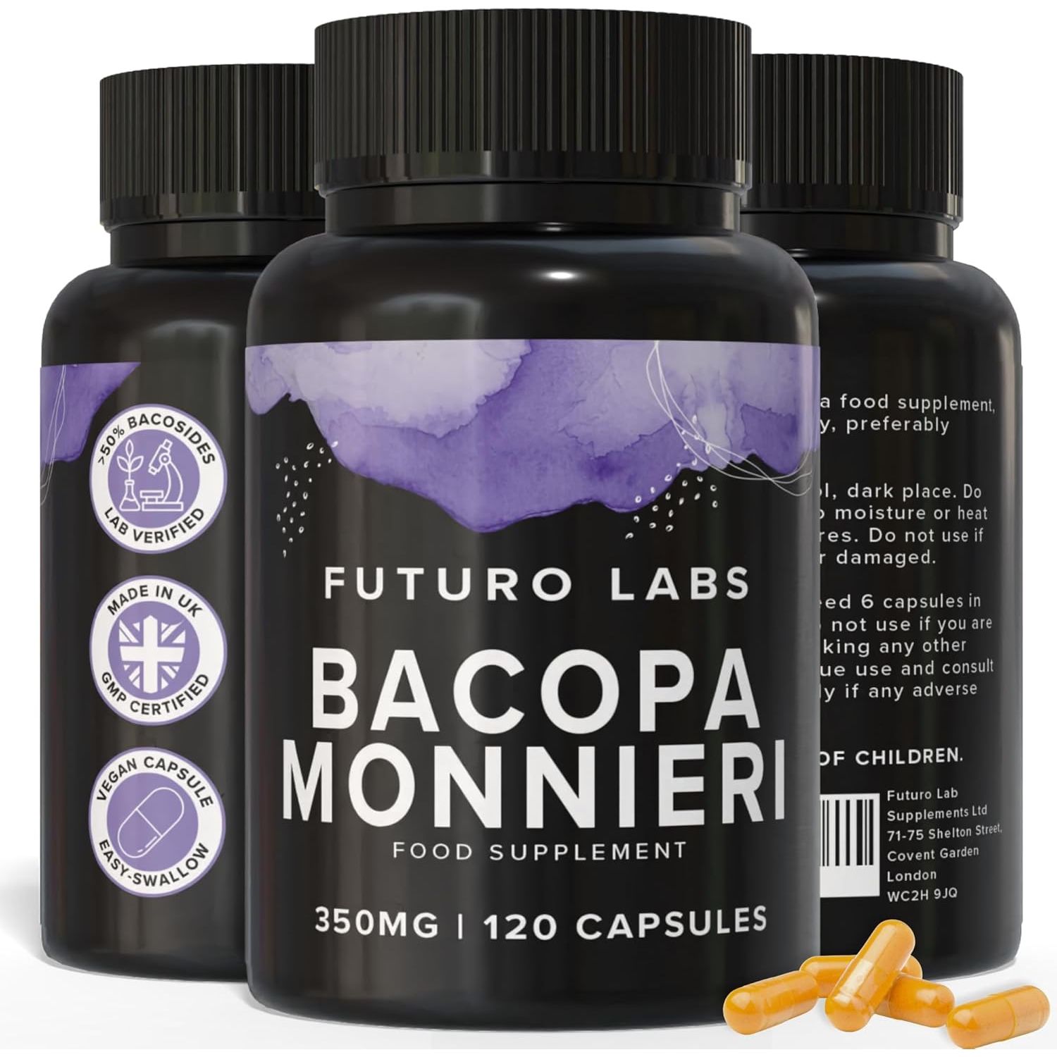 Bacopa Monnieri Capsules 350Mg - Brain/Memory Supplements - Made in the UK - 4 Month Supply - Vegan, Non-Gmo, Gluten-Free. Natural Ayuverdic Supplement Bacopa Extract