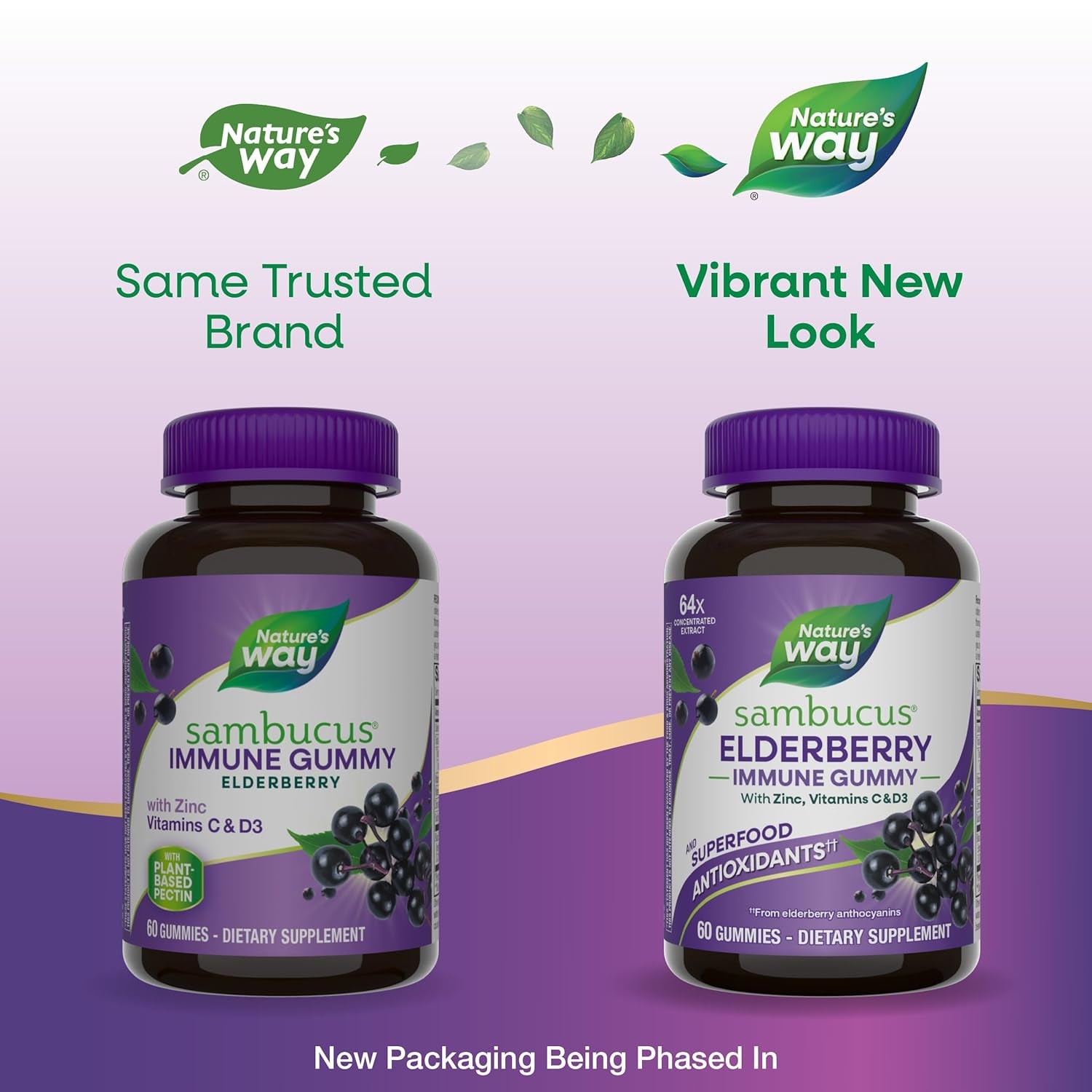 Nature'S Way - Sambucus Elderberry - 3200 Mg per Serving - Immune Support - with Vitamin C and Zinc - Gluten Free - Suitable for Vegetarians - 60 Gummies