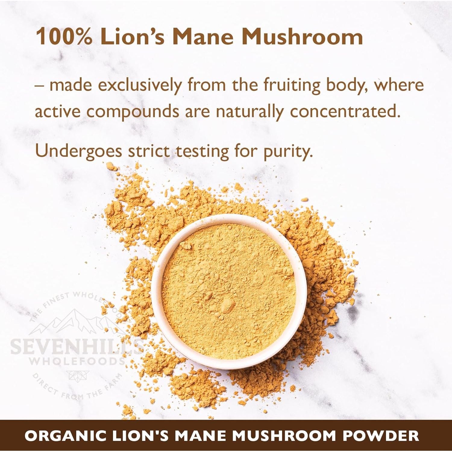 Sevenhills Wholefoods Organic Lion'S Mane Mushroom Powder 200G, 100% Fruiting Body for Tea Infusion, Coffee, Hot Chocolate, Soup, Vegan, Pure & Natural