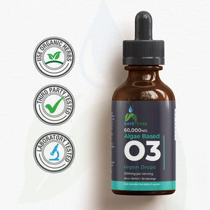 Safefine Omega 3 Liquid Vegan Drops - DHA from Algae Oil - 60 Ml Dropper Bottle - 2000 Mg per Serving Plant Based Algae Source Supports Heart Brain & Eyes