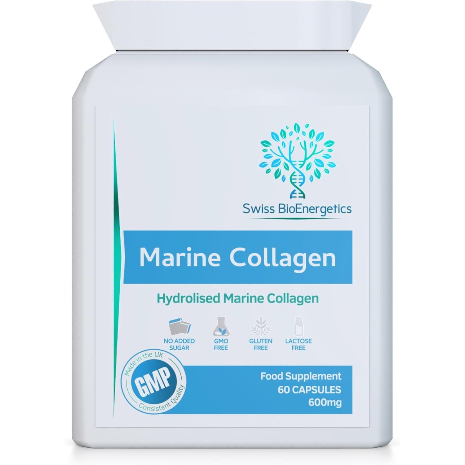 Marine Collagen 600Mg 60 Capsules - Highly Bioavailable Naticol® Type 1 Produced by Enzymatic Hydrolysis Ensuring the Highest Levels of Oligopeptides with Maximum Purity