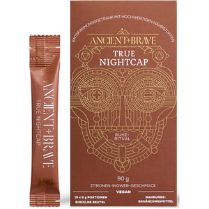 Ancient + Brave True Nightcap 15 X 6G Sachets - Sleep Supplement for Adults with Magnesium, Zinc, Vitamin C, Amino Acids - Natural Sleep Aid Powder - Recover Sleep, Lemon Ginger Flavor, Vegan