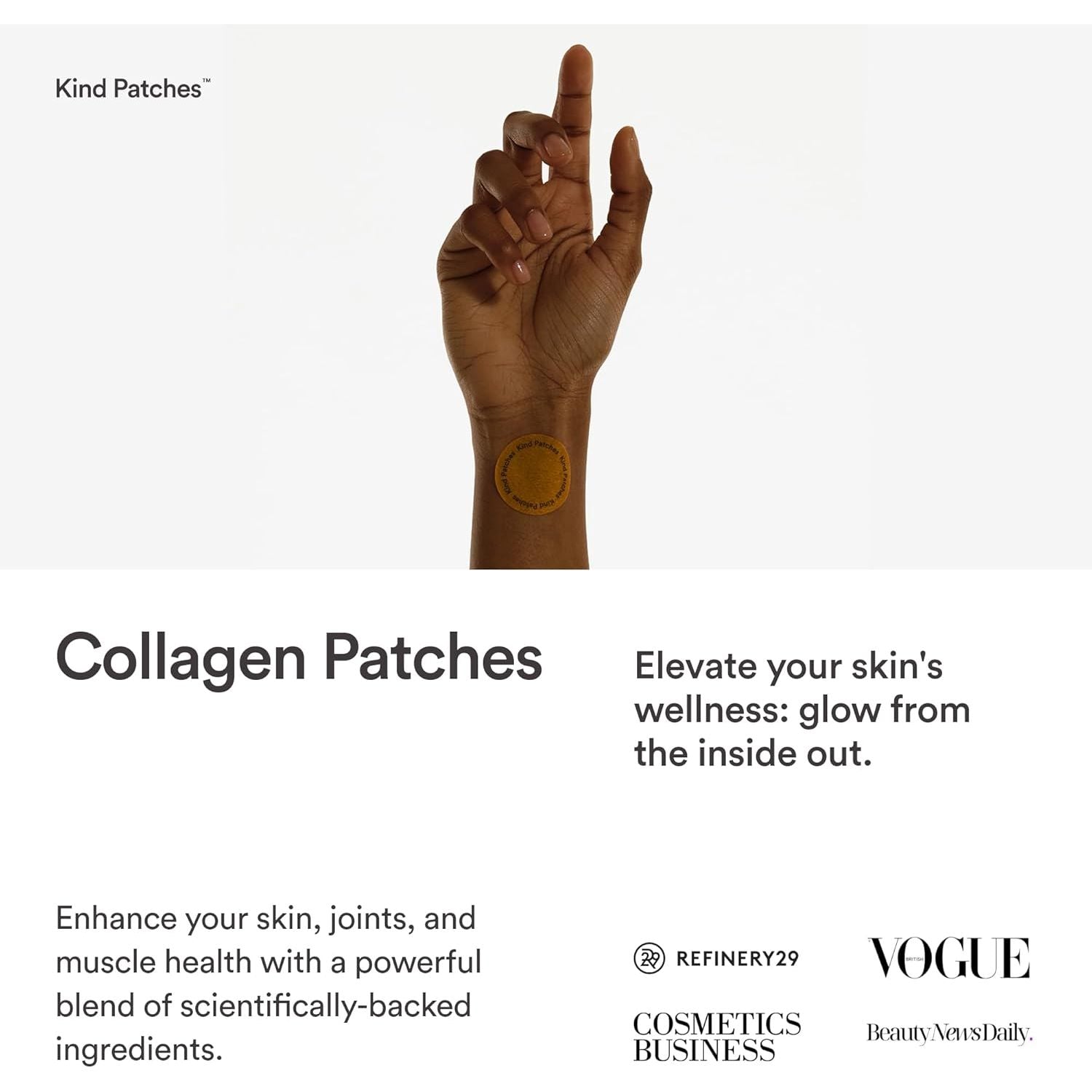 Kind Patches | Collagen | Skin Firming Production Support | Botanical Plant-Based Kind Collagen Blend, Tremella Mushroom & Vitamin C | 30 Vegan Patches