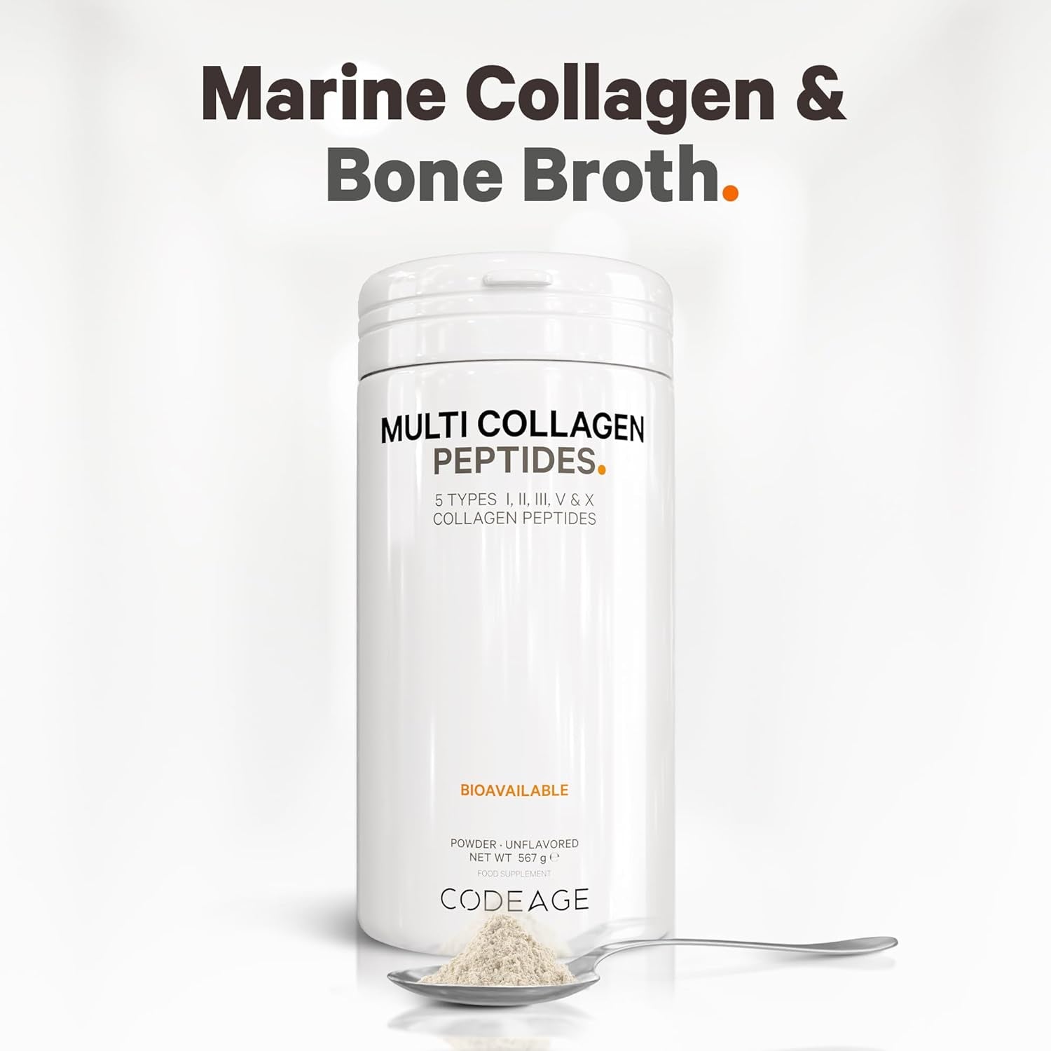 Codeage Multi Collagen Protein Powder Peptides, 2-Month Supply, Hydrolyzed, Type I, II, III, V, X Grass Fed All in One Super Bone Broth Collagen Supplement, Non-Gmo, 567 Grams