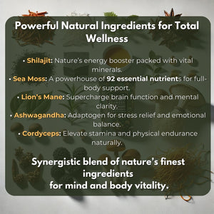 Shilajit Seamoss Capsules with Lion'S Mane, Ashwagandha, and Cordyceps – 120 Vegan Capsules for Energy, Focus, and Wellness