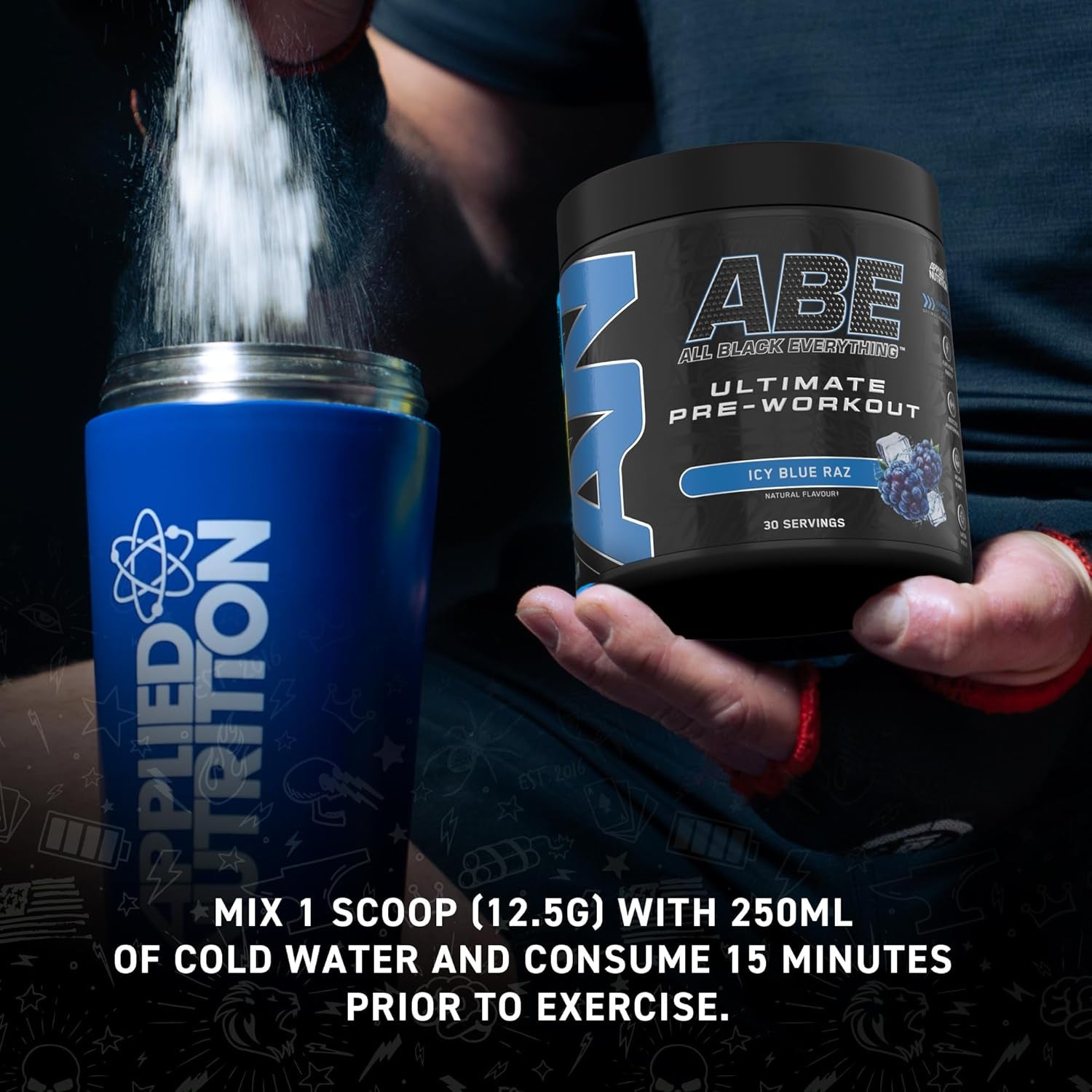 Applied Nutrition Bundle ABE Pre Workout 375G + JUG 2.5 LT Matt Black | All Black Everything Pre Workout Powder, Energy & Physical Performance with Creatine, Beta Alanine (Baddy Berry)