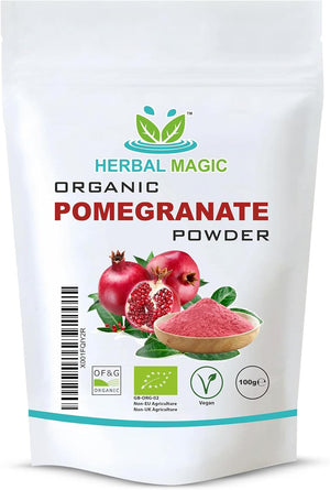 Herbal Magic'S Organic Pomegranate Fruit Powder, Spray Dried - Rich & Vibrant Smoothies, Shakes, Juices, Baking - Free from Artifical Flavour & Preservatives - 100G(Pack-1)