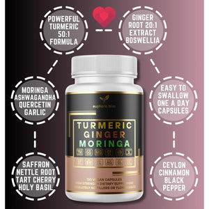 Advanced Turmeric Curcumin 12500Mg Ginger 1500Mg Moringa 12500Mg Boswellia 750Mg Saffron 500Mg, Joint Care Supplement, Quercetin, Tart Cherry, Ceylon Cinnamon, ONE per Day, 4 Month Supply, Made in UK