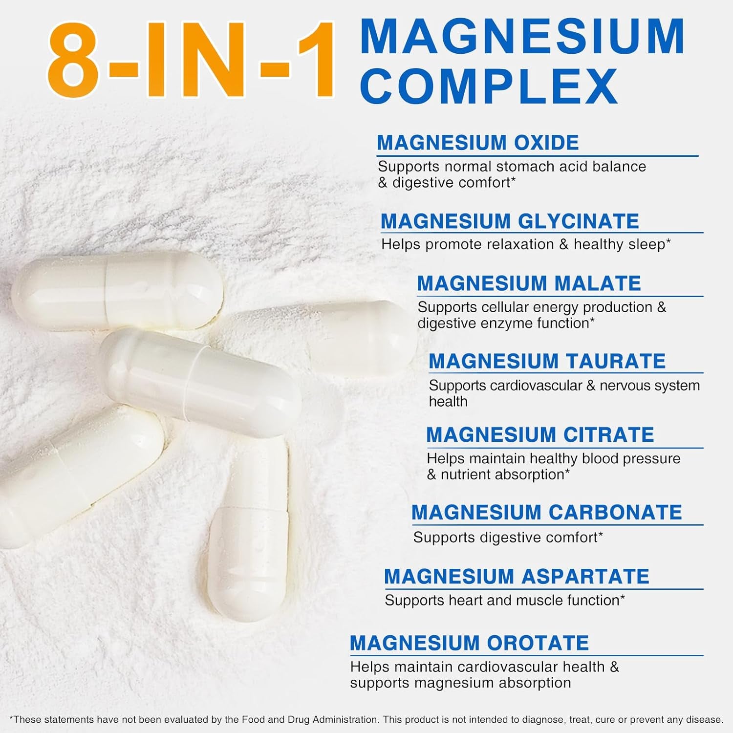 Magnesium Glycinate 3-In-1 Complex, 1000Mg per Serving as Bisglycinate, Citrate & Malate 90 Vegan Capsules, Promotes Bowel Health, Helps Alleviate Tiredness & Fatigue, Supports Muscles & Nerves