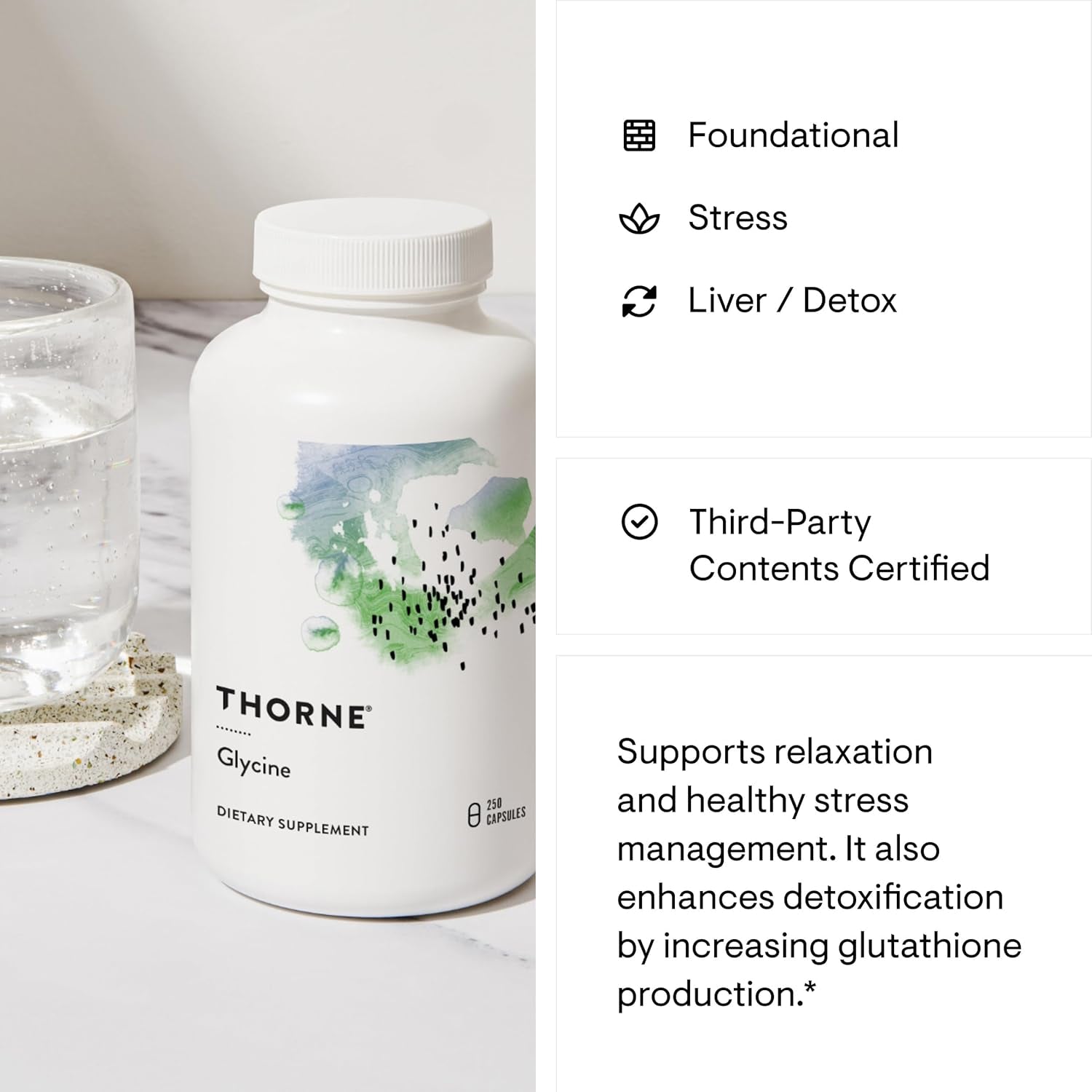 Thorne Glycine - Amino Acid Support - 250 Capsules