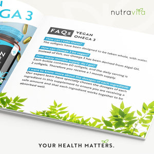Vegan High Strength Omega 3 2000Mg Soft Gels - 600Mg DHA & 300Mg EPA per Serving - Plant-Based Omega 3 Softgels Derived from Sustainable Algal Oil - 60 Vegan Softgels - Made in the UK by Nutravita