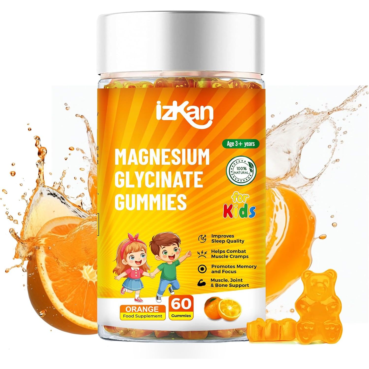 Magnesium Glycinate Gummies 100Mg for Kids, Calm Magnesium Gummies for Sleep, Relaxation, Brain, Focus, Bone, No Melatonin, Gluten Free, Non GMO, Vegan, 60 Gummies (1)