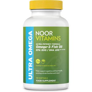 Halal Fish Oil, Halal Vitamins, Fish Oil Halal by Noor Vitamins, Ultra Omega 3 Wild Peruvian Fish Oil (800 Mg EPA & 400 Mg DHA) Heart, Brain & Joint Support, Non-Gmo & Gluten Free (120 Count)