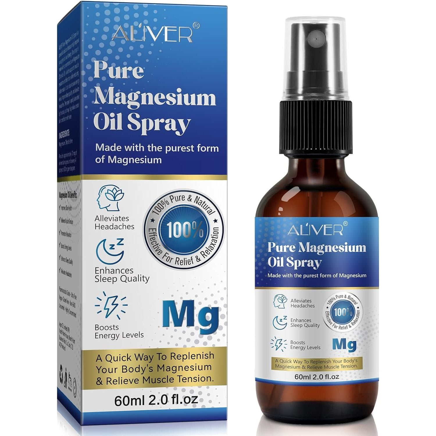 Pure Magnesium Oil Spray,100% Pure & Natural Magnesium Spray, Magical Magnesium Body Spray,Magnesium Oil for Feet, Promotes Sleep, Ideal for Sports & Muscle Recovery 60Ml