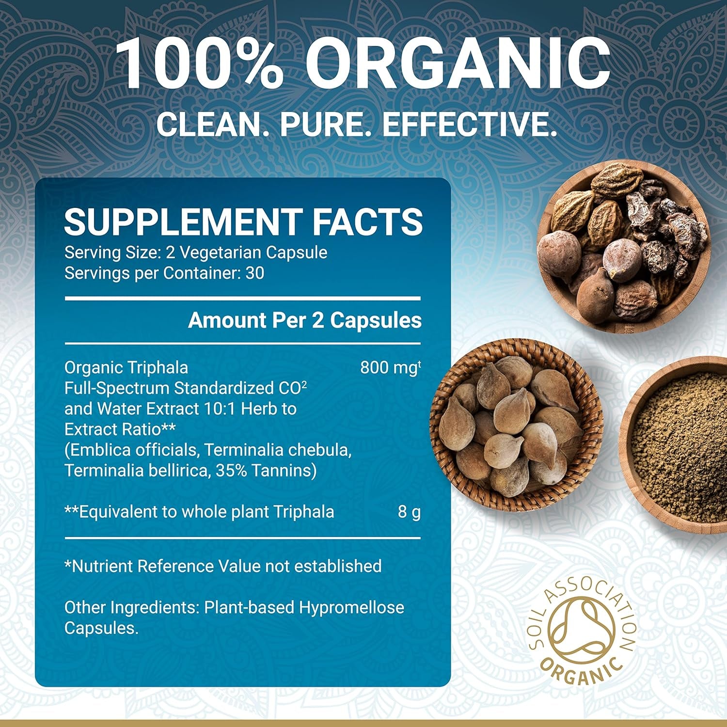 Organic Triphala Capsules - Certified Organic by Soil Association | Potency Due to Natural Fusion Extract | 100% Natural Supplement | Vegan & Vegetarian Friendly | Ayurveda | 60 Tablets | Made in UK